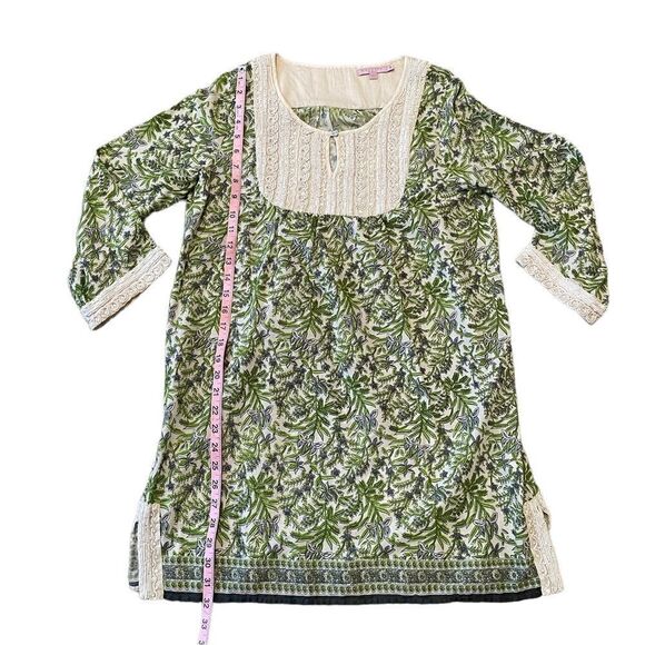 Calypso St Barth Indian Block Print Beaded Tunic Dress Size Small - Picture 12 of 16